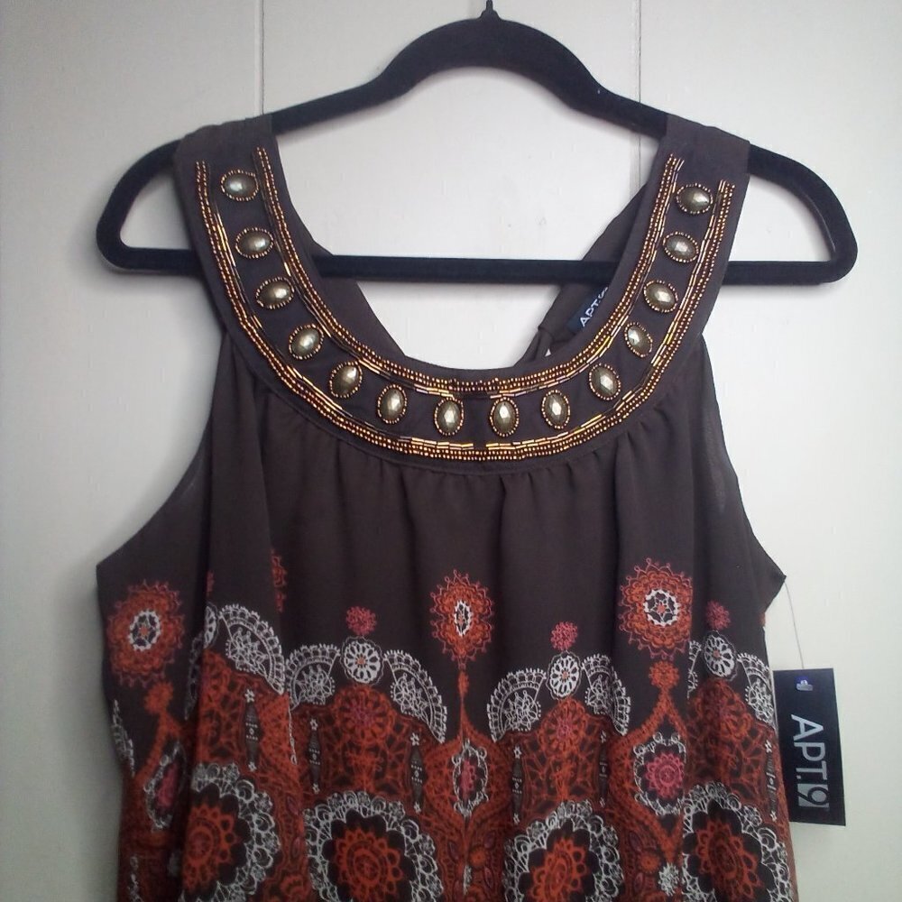 Apt. 9 Blouse L Sleeveless Beaded Ruffle Brown Orange - Picture 11 of 14